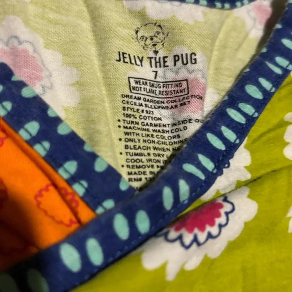 JELLY THE PUG EUC GIRLS PAJAMAS TOP BOTTOM COTTON ORANGE FALL WINTER SIZE 7 - Picture 4 of 6